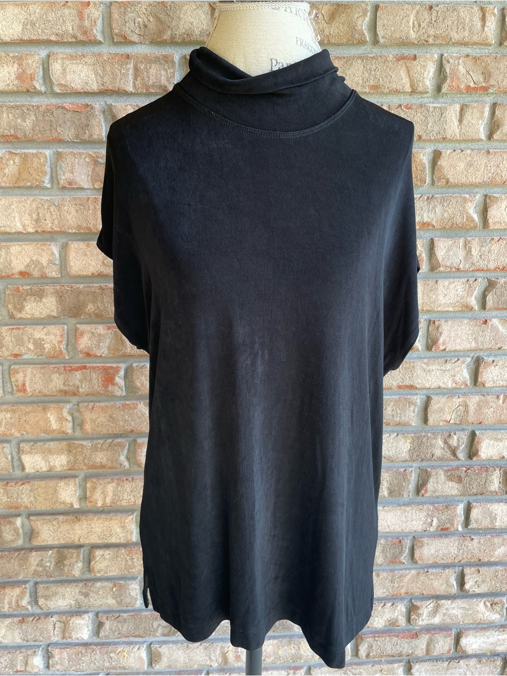 Chico's Travelers Classic Black Mock Neck Short Sleeve Top.